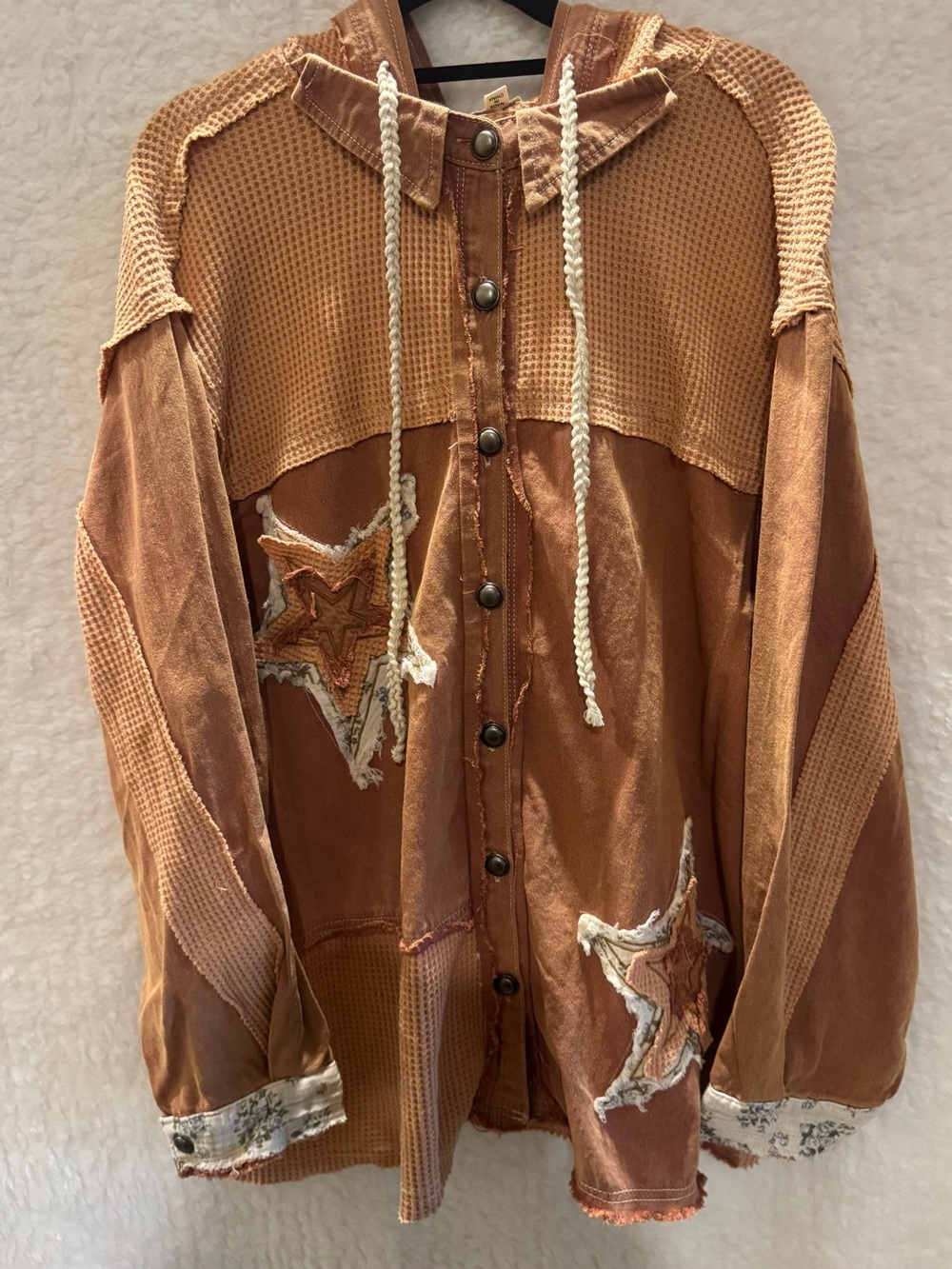POL Rust Patchwork Hooded Utility Jacket